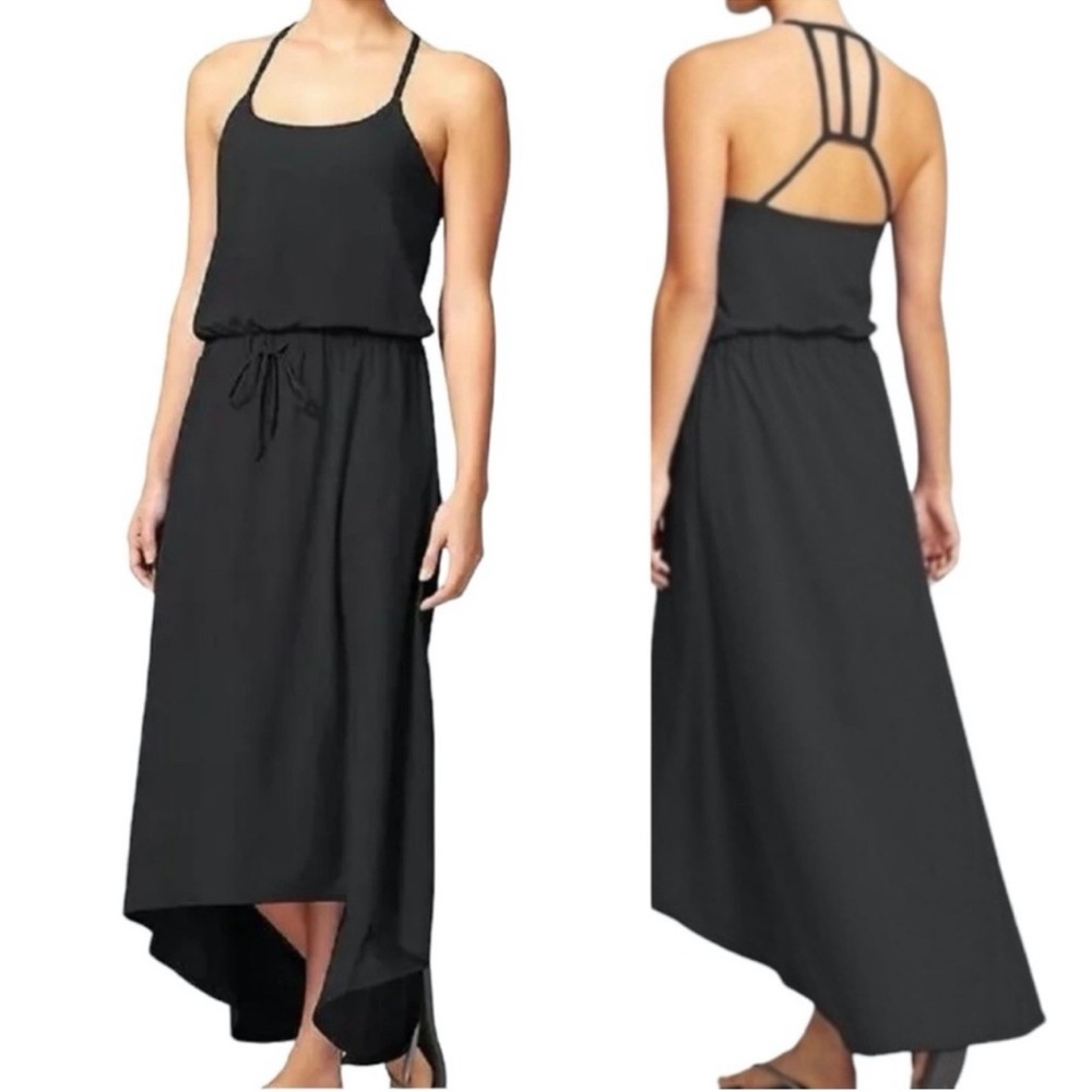 Athleta Novella High Low Midi Dress Black Size 6